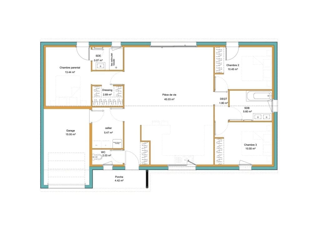 plan de a maison modèle essentiel de 100m² avec suite parentale