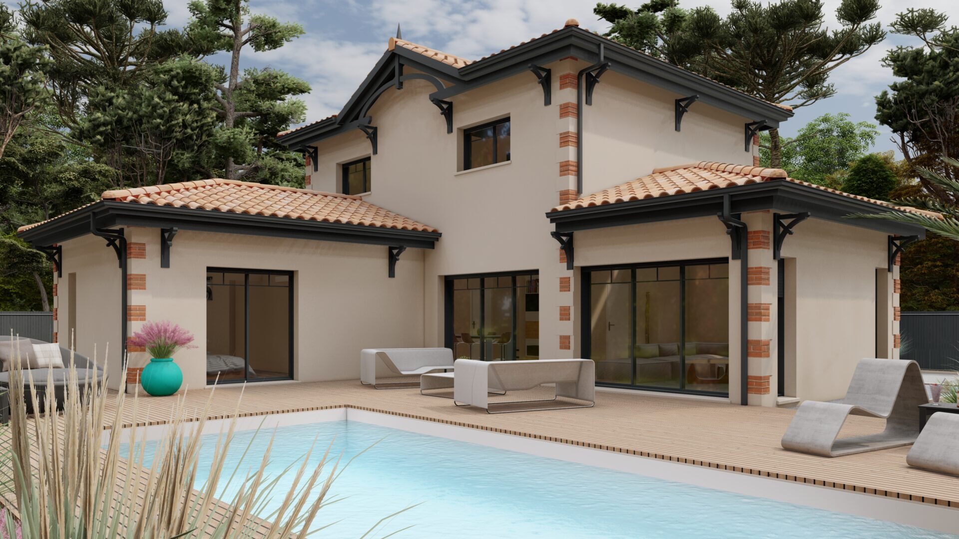 plan maison style arcachonnais