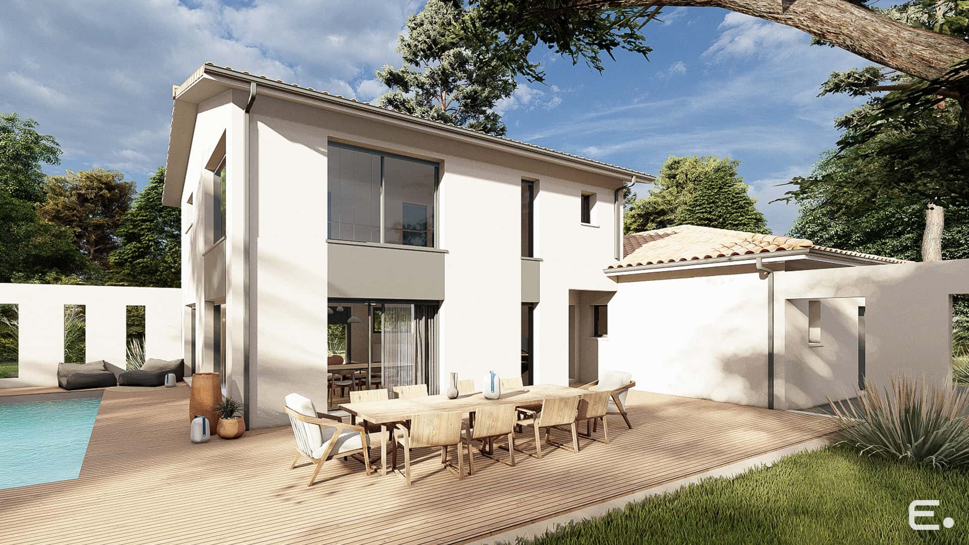 maison contemporaine avec un étage partiel