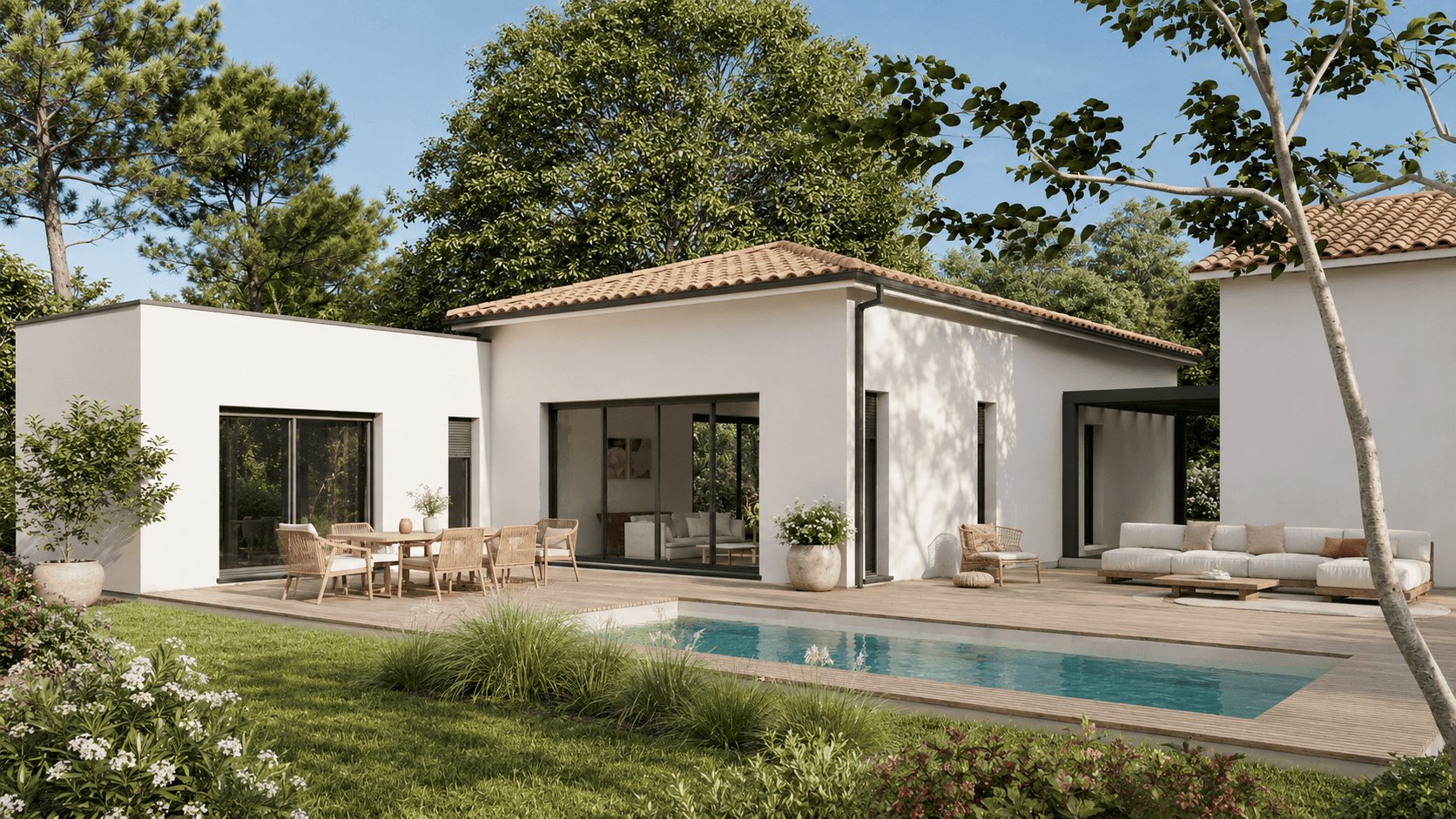 maisons contemporaine toit-terrasse et tuile