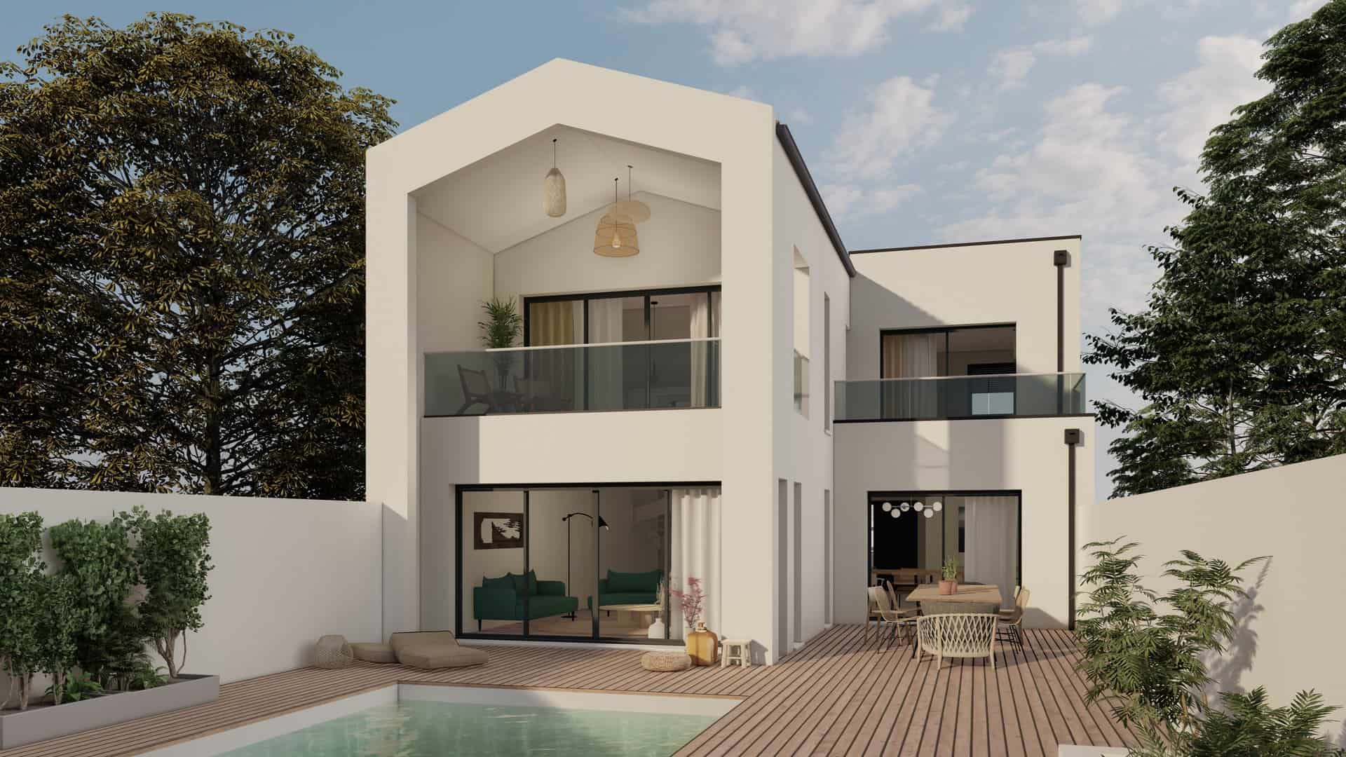 maison contemporaine toit terrasse et pignon