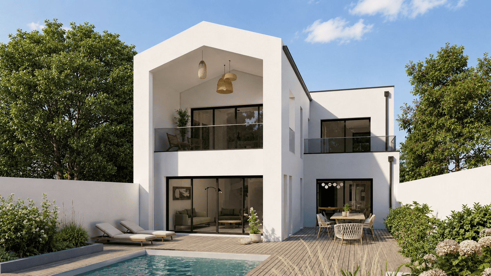 maison contemporaine toit terrasse et pignon
