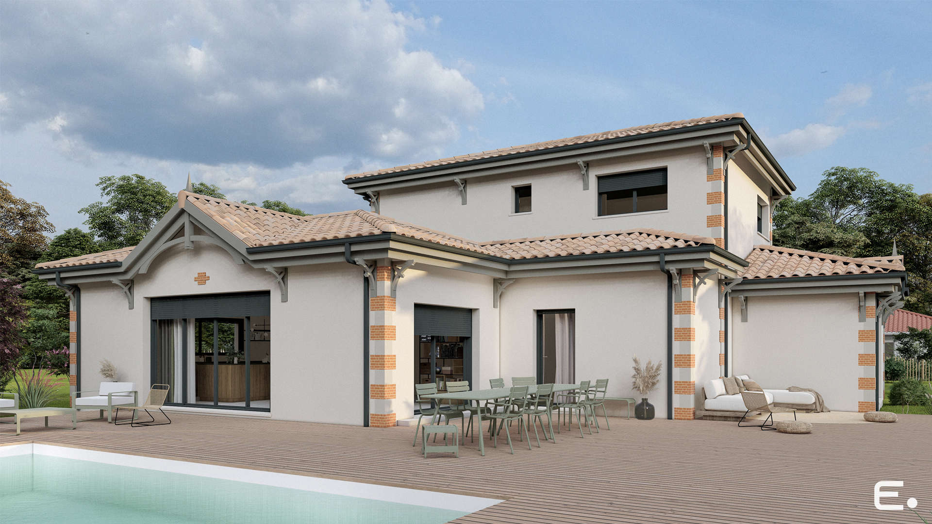 maison arcachonnaise à étage avec piscine